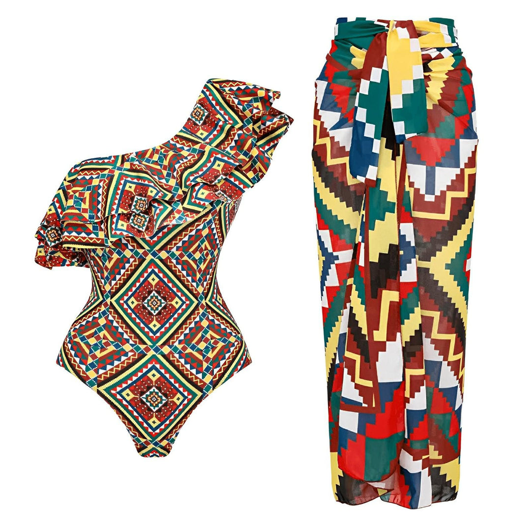 Amaka One-Piece Swimsuit and Sarong Set VERITI One-Shoulder S 