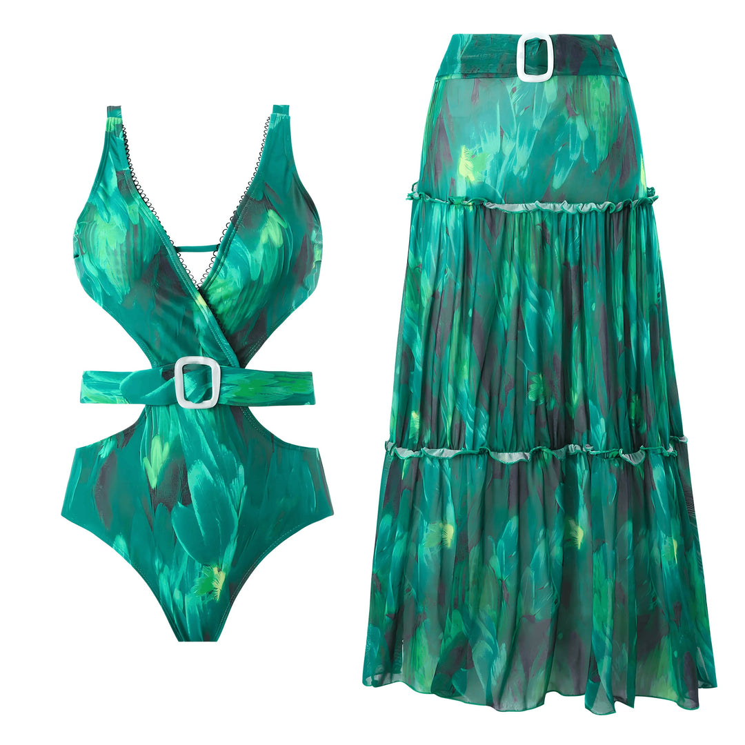 Beatrice One-Piece Swimsuit and Sarong Set VERITI Full Set S 