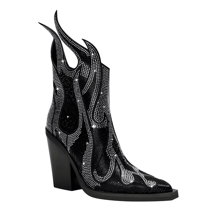 Blaze Rhinestone Ankle Boots VERITI Black 6 