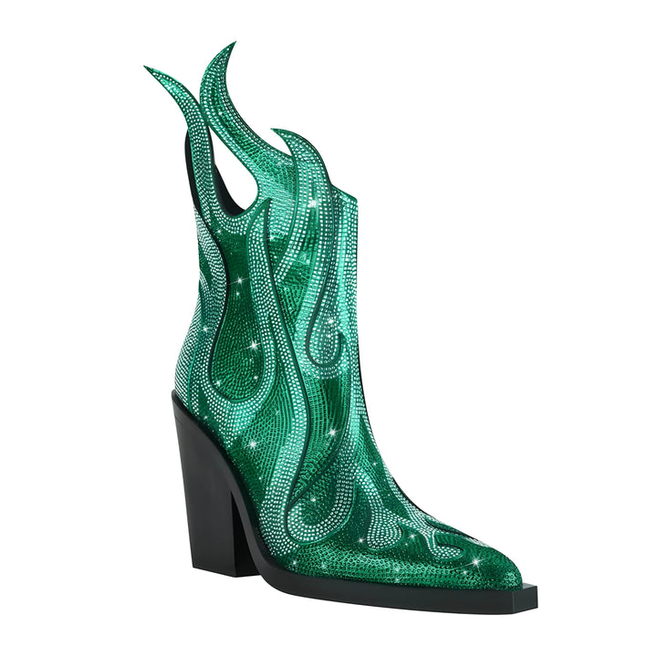Blaze Rhinestone Ankle Boots VERITI Green 6 