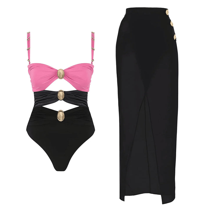 Giselle One-Piece Swimsuit and Sarong Set VERITI Black Full Set S 