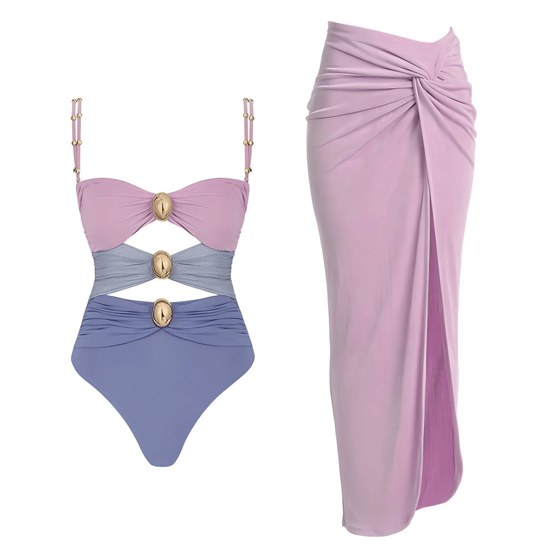 Giselle One-Piece Swimsuit and Sarong Set VERITI Purple Full Set S 
