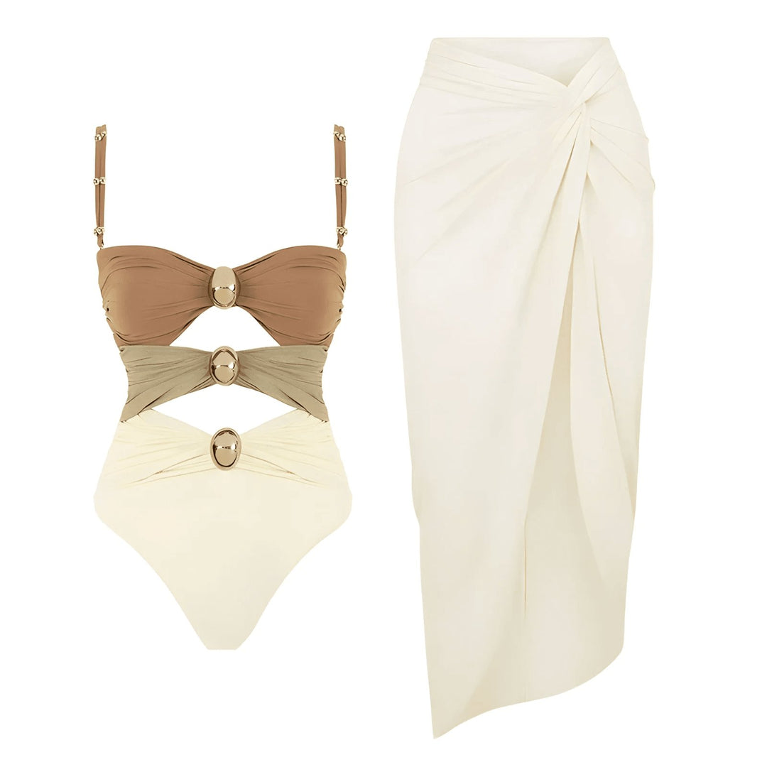 Giselle One-Piece Swimsuit and Sarong Set VERITI White Full Set S 