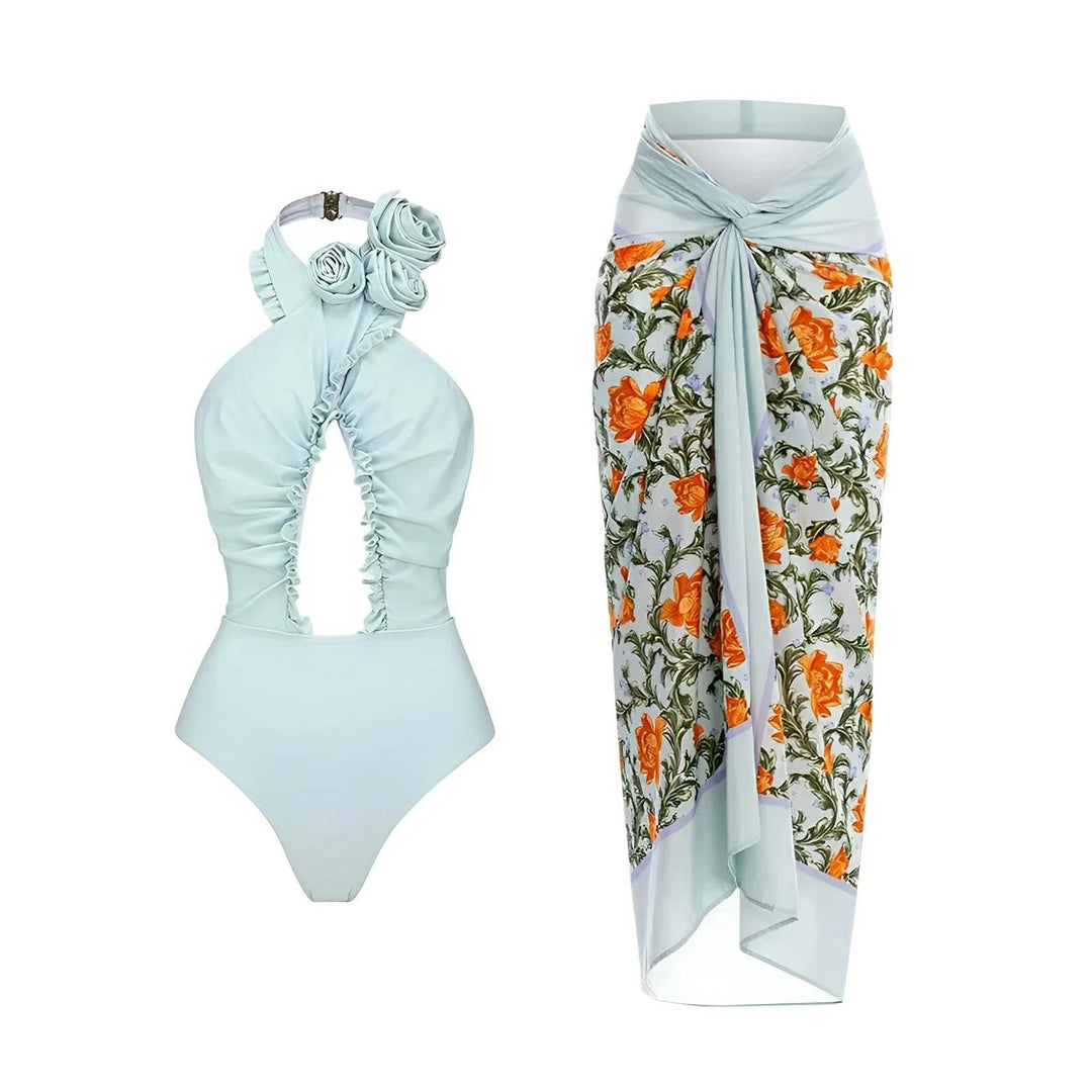 Laure One-Piece Swimsuit and Sarong Set VERITI Blue S 