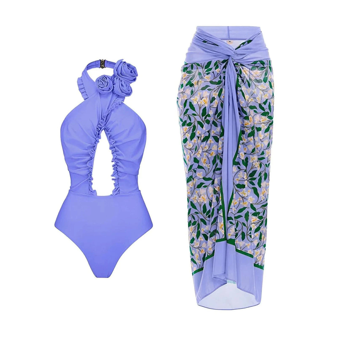 Laure One-Piece Swimsuit and Sarong Set VERITI Purple S 