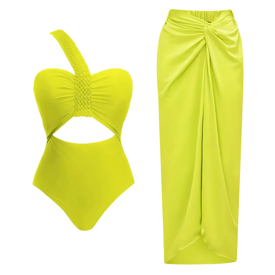 Mireille One-Piece Swimsuit and Sarong Set VERITI Green S 