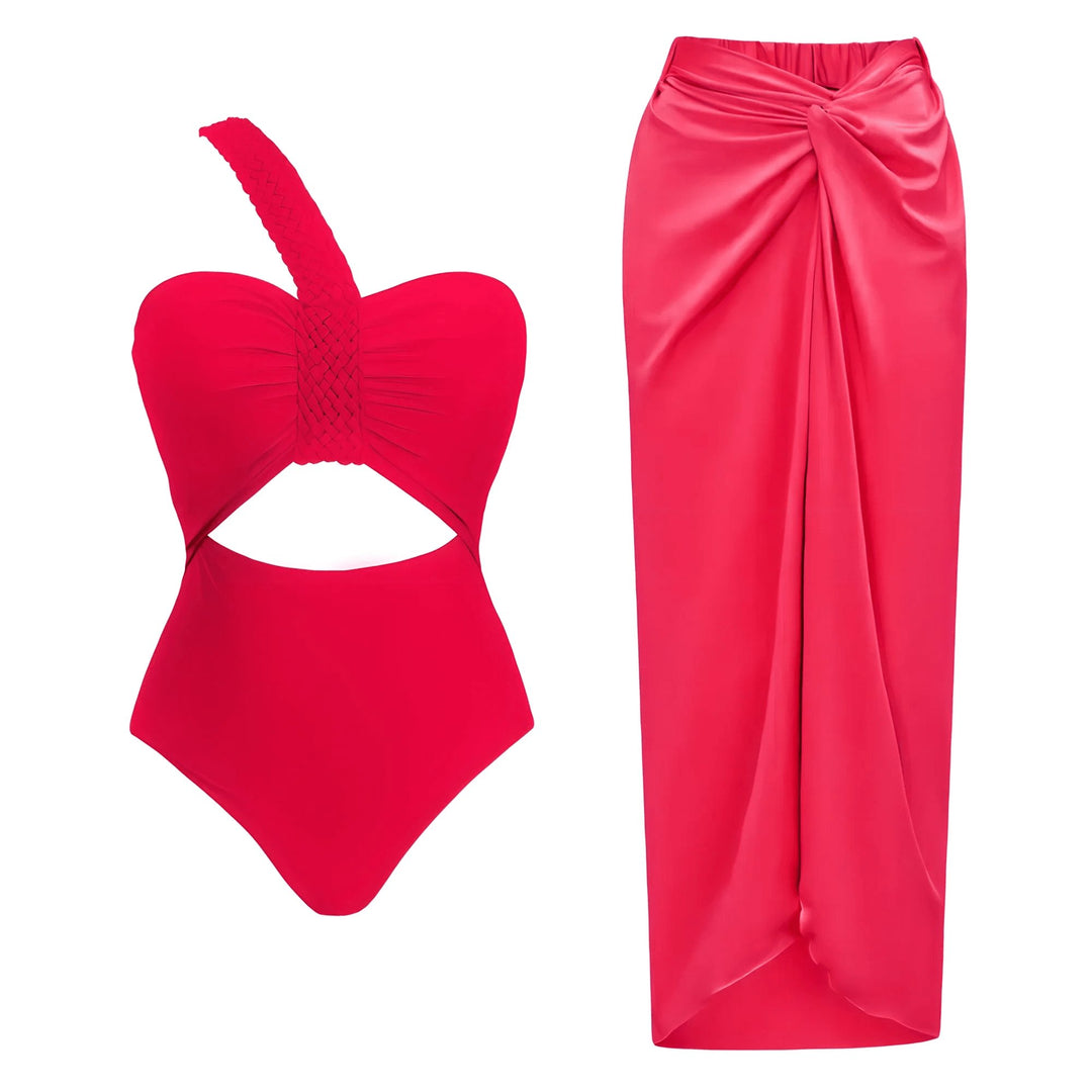 Mireille One-Piece Swimsuit and Sarong Set VERITI Rose Pink S 