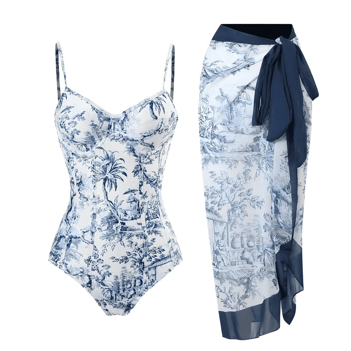 Renee One-Piece Swimsuit and Sarong Set VERITI Blue S 