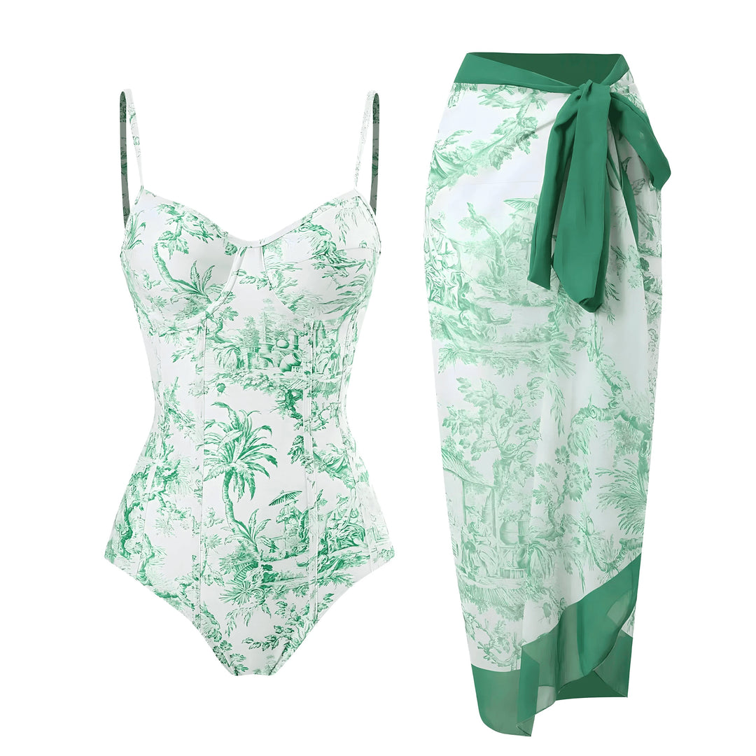 Renee One-Piece Swimsuit and Sarong Set VERITI Green S 