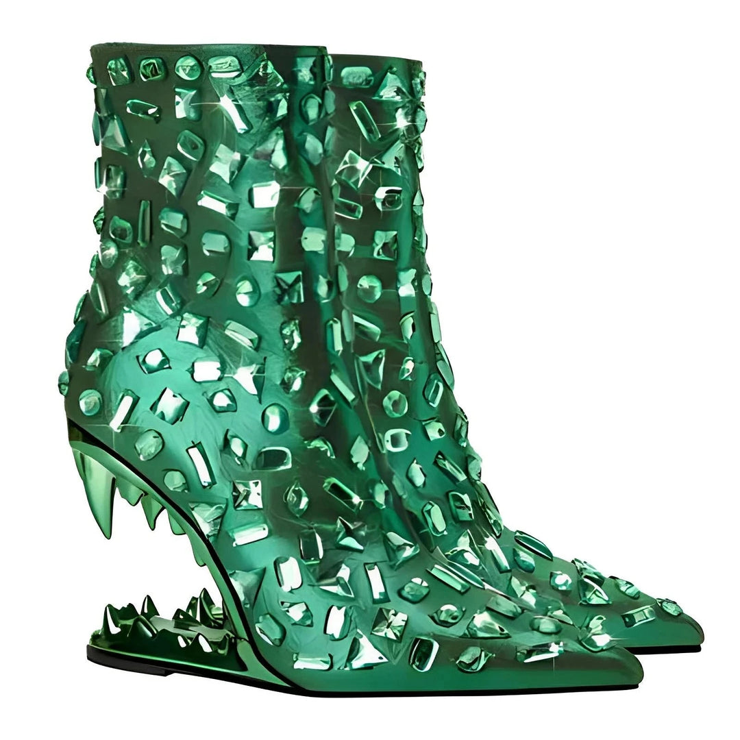 Roxane Rhinestone Ankle Boots VERITI Green 5 