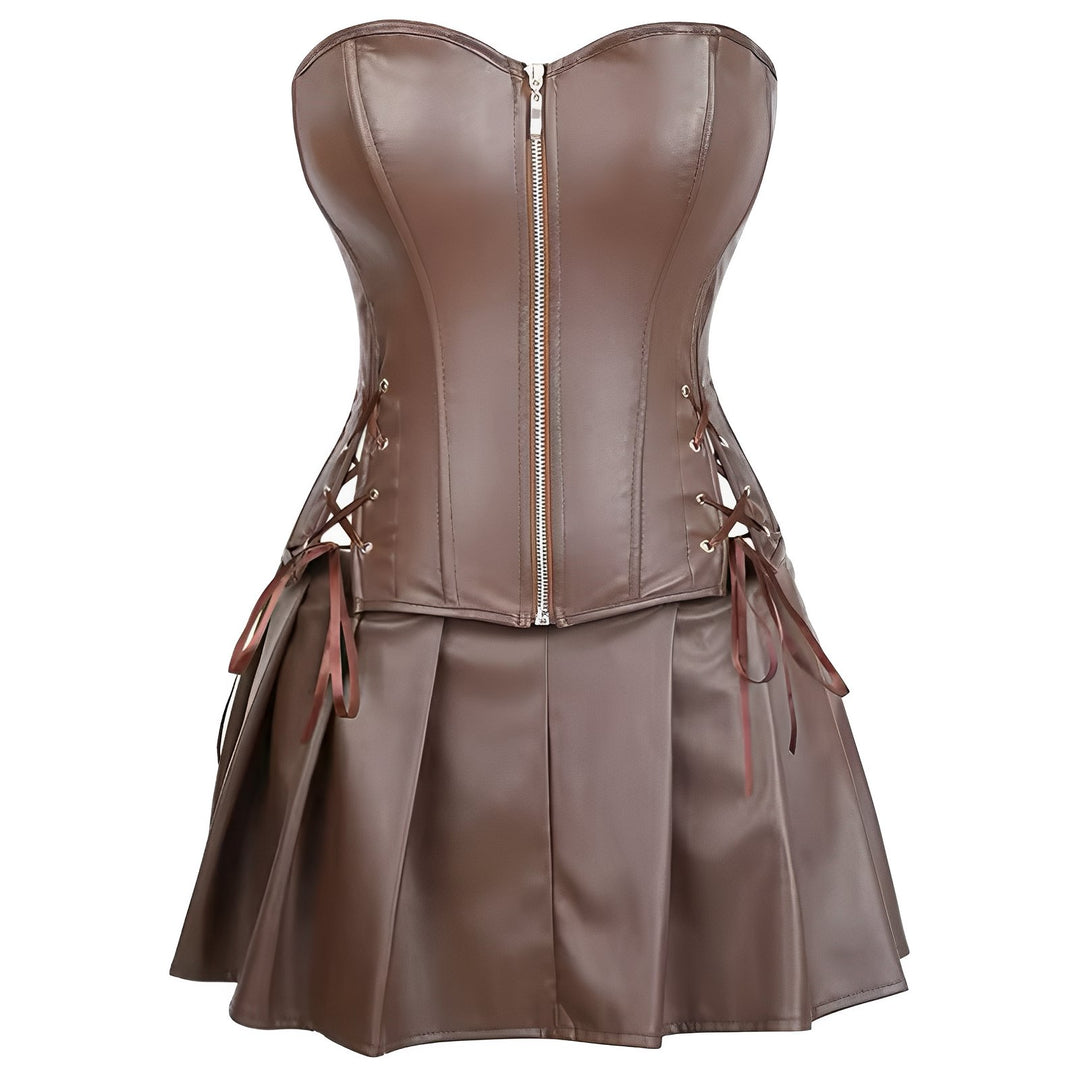 Xena Faux Leather Mini Dress VERITI Brown S 